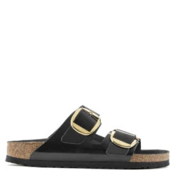 Birkenstock Women's Big Buckle Arizona Natural Leather Patent In High Shine Black