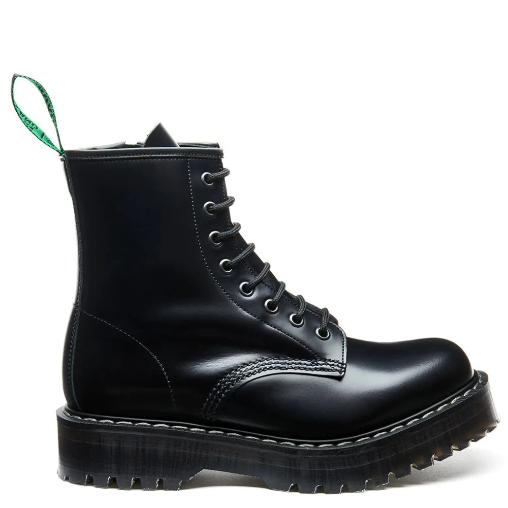 Solovair 8 Eye Zip Platform Derby Boot In Black Hi-Shine