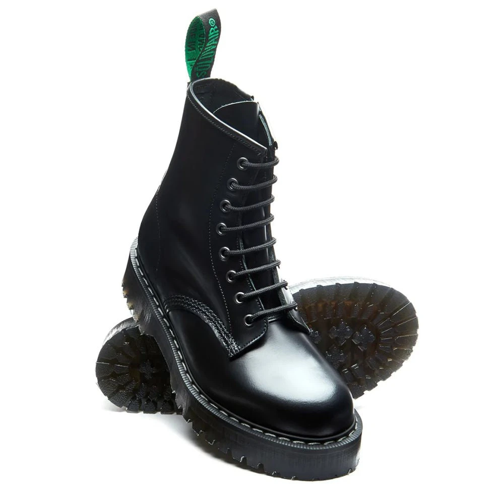 Solovair 8 Eye Zip Platform Derby Boot In Black Hi-Shine - Image 3