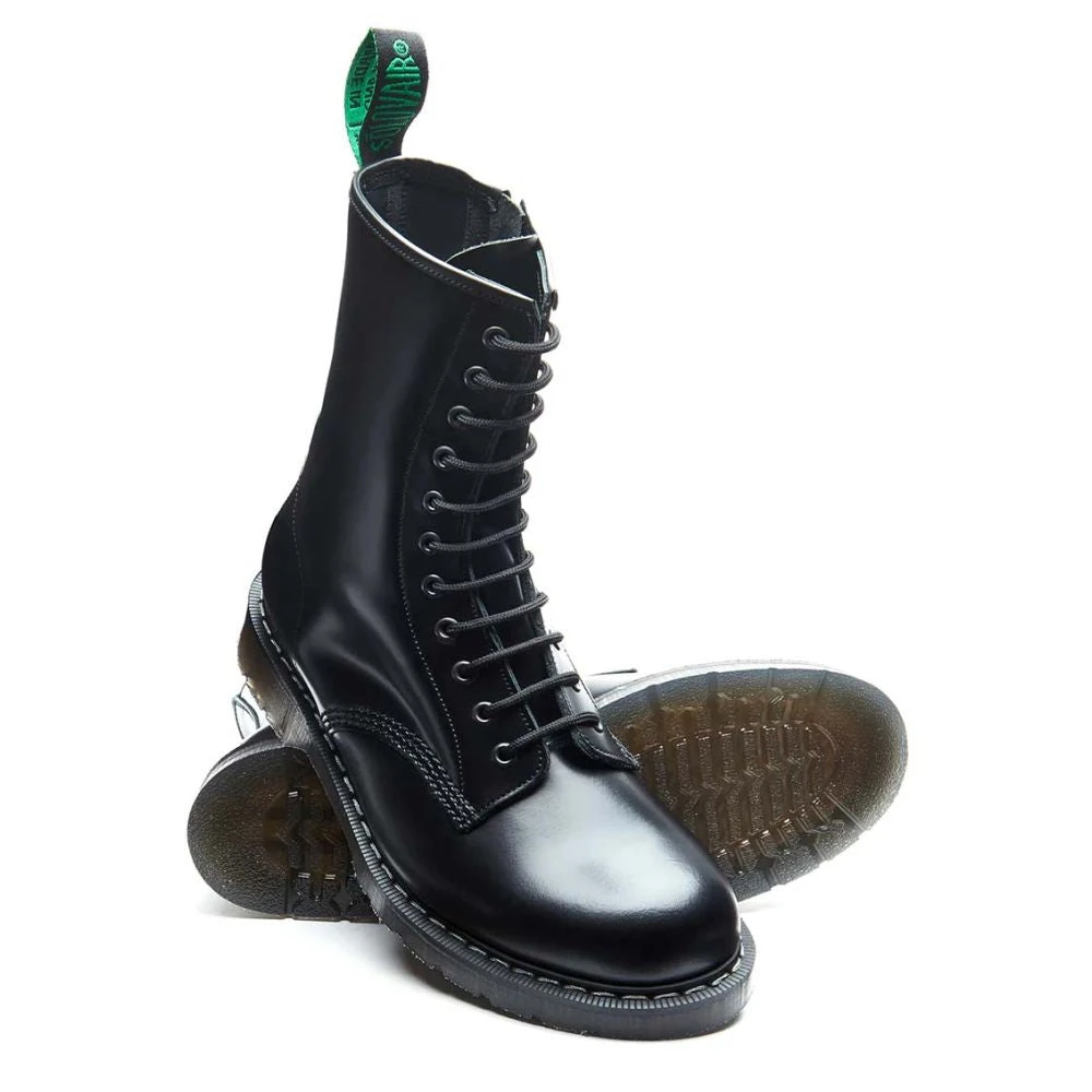 Solovair 11 Eye Zip Derby Boot In Black Hi-Shine - Image 2