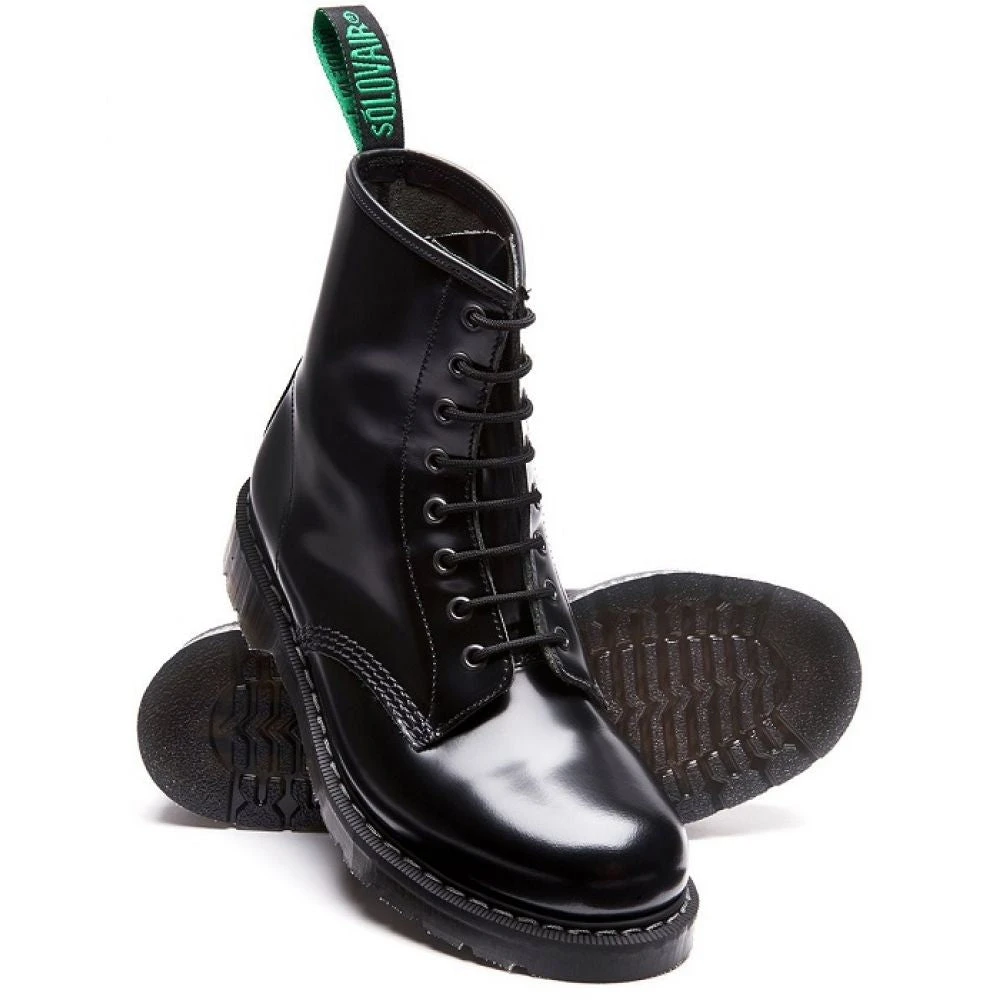 Solovair 8 Eye Derby Boot In Black Hi-Shine - Image 2